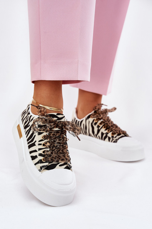 Casual schoenen met platform en decoratieve veters in zwart en zand Zidora