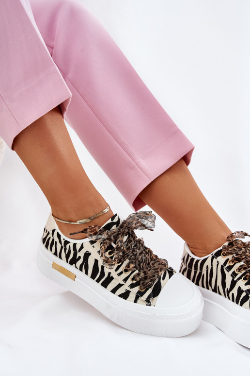 Casual schoenen met platform en decoratieve veters in zwart en zand Zidora