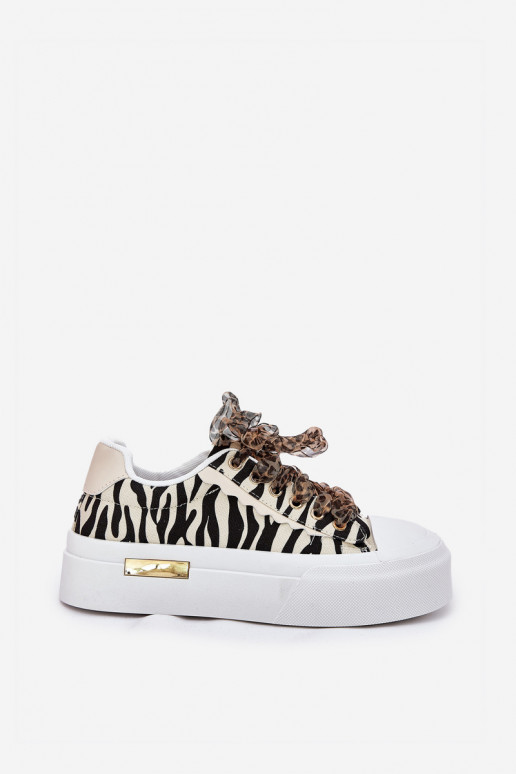 Casual schoenen met platform en decoratieve veters in zwart en zand Zidora