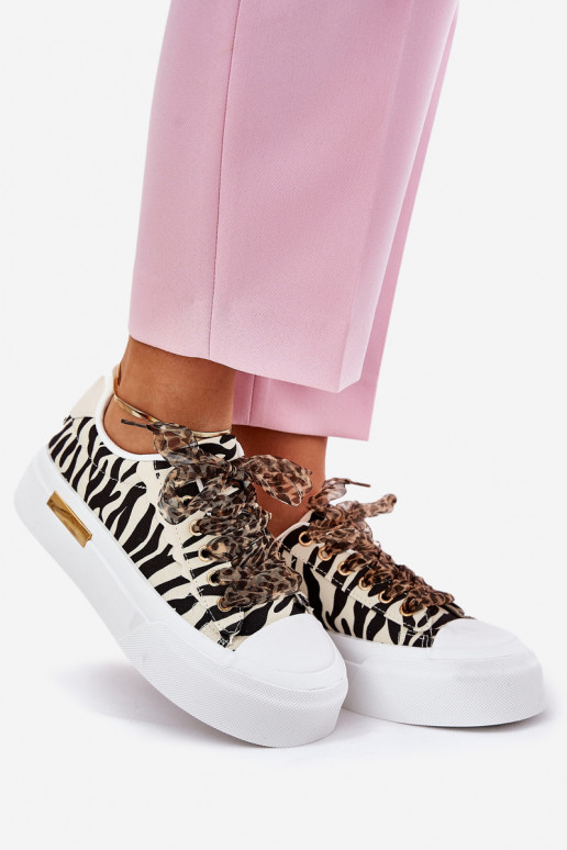 Casual schoenen met platform en decoratieve veters in zwart en zand Zidora