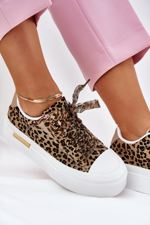 Casual schoenen met platform en decoratieve veters in zwart en zand Zidora