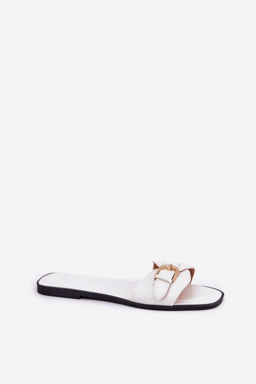 Dames platte slippers met gouden gespen in wit Esiobb