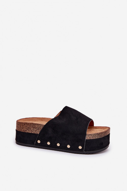 Dames slippers met platform van faux suede in zwart Vinnibe