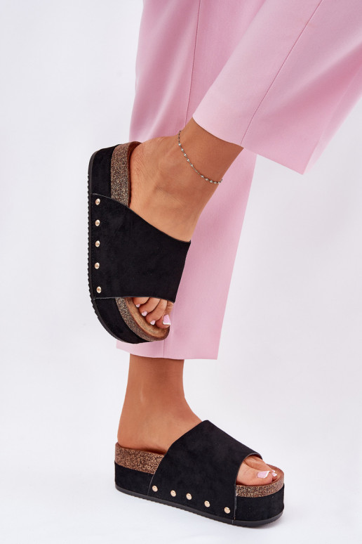 Dames slippers met platform van faux suede in zwart Vinnibe