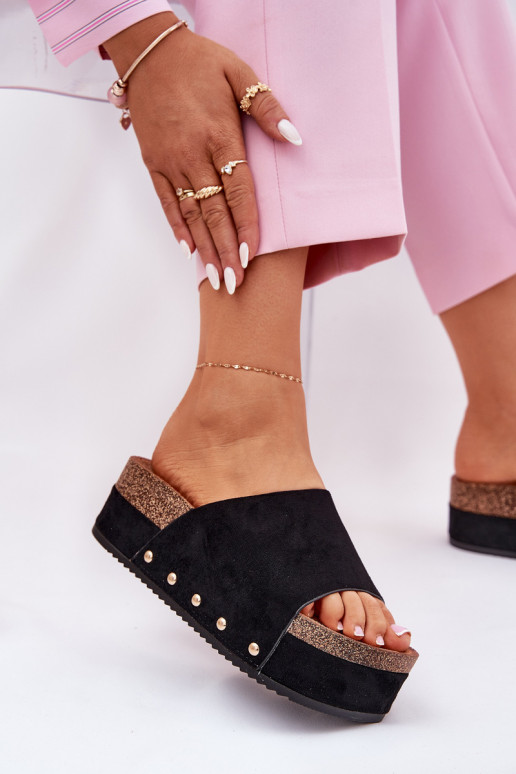 Dames slippers met platform van faux suede in zwart Vinnibe