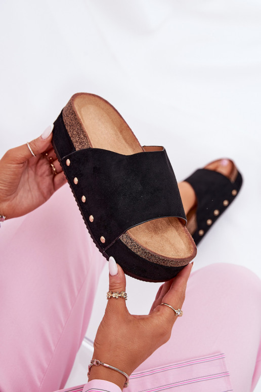 Dames slippers met platform van faux suede in zwart Vinnibe