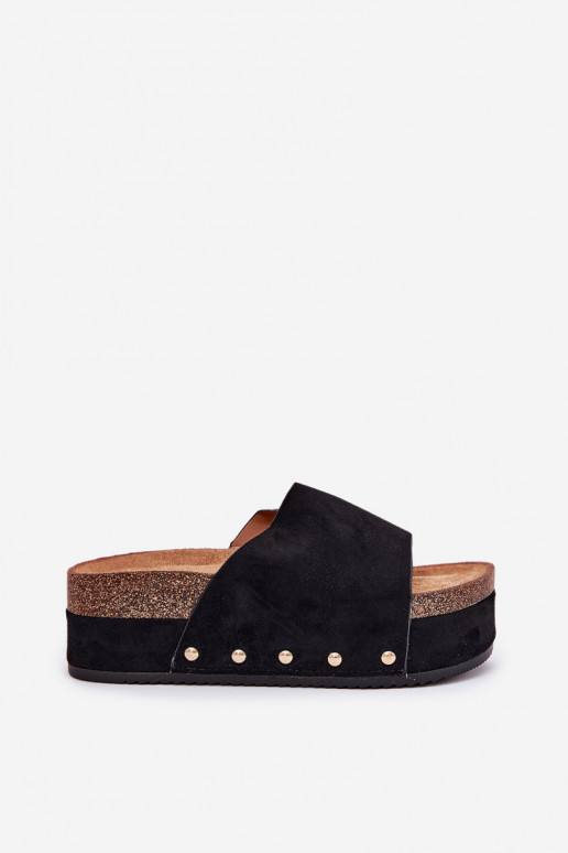 Dames slippers met platform van faux suede in zwart Vinnibe