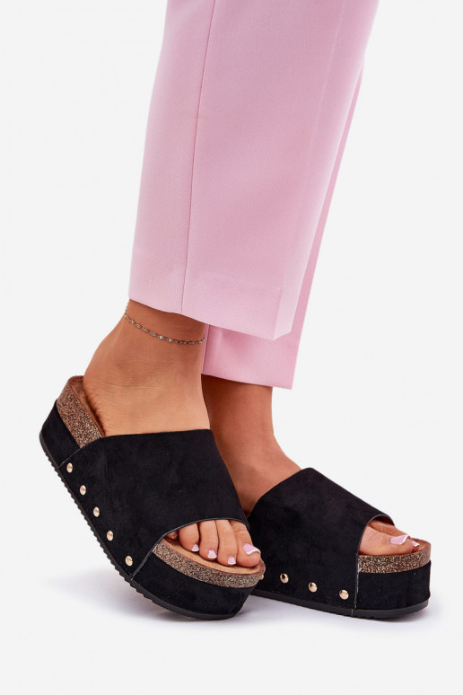 Dames slippers met platform van faux suede in zwart Vinnibe