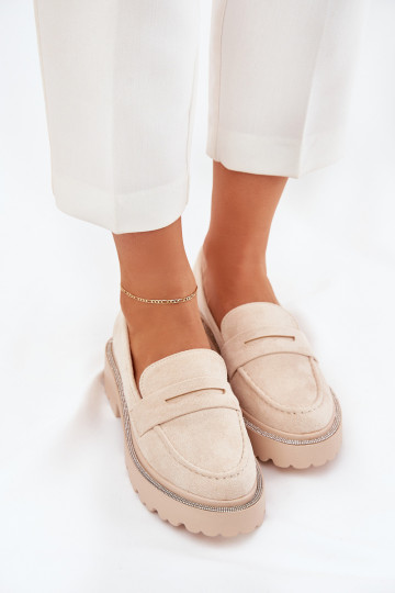 dames mocassins van eco-suèdeoIne met sprankelende gaten beige INilamla