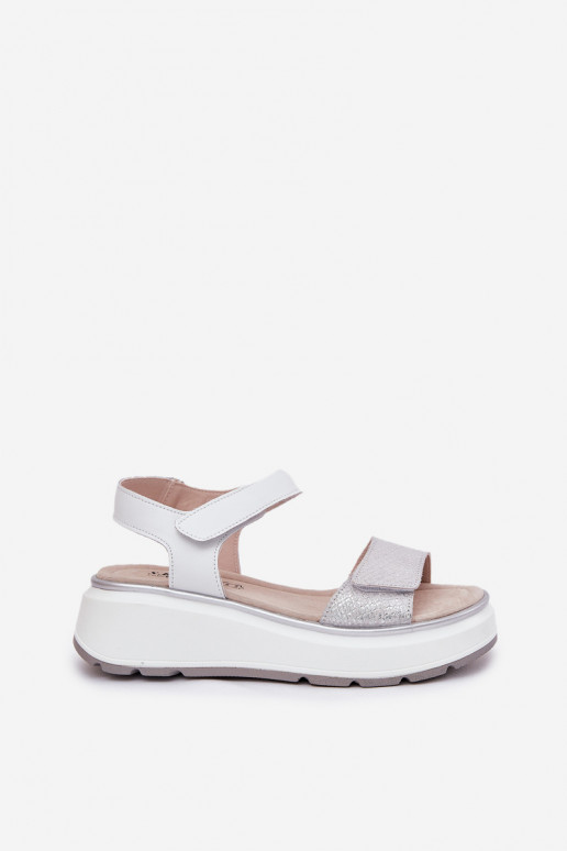 Zilveren damesplatformsandalen met plakkerige sluitingen S.Barski LR51-543