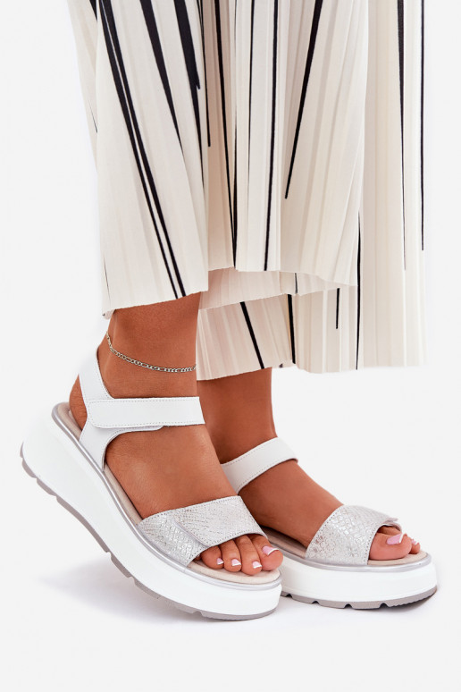 Zilveren damesplatformsandalen met plakkerige sluitingen S.Barski LR51-543
