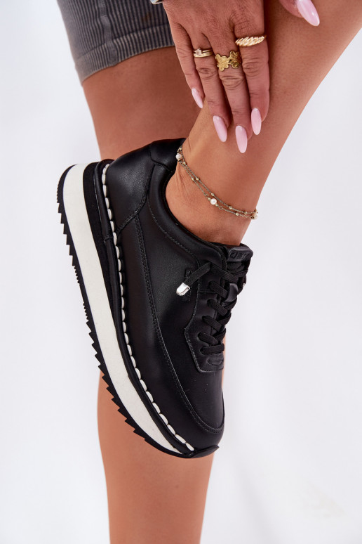 Zwarte dames sneakers van leer met platform Big Star RR274A335