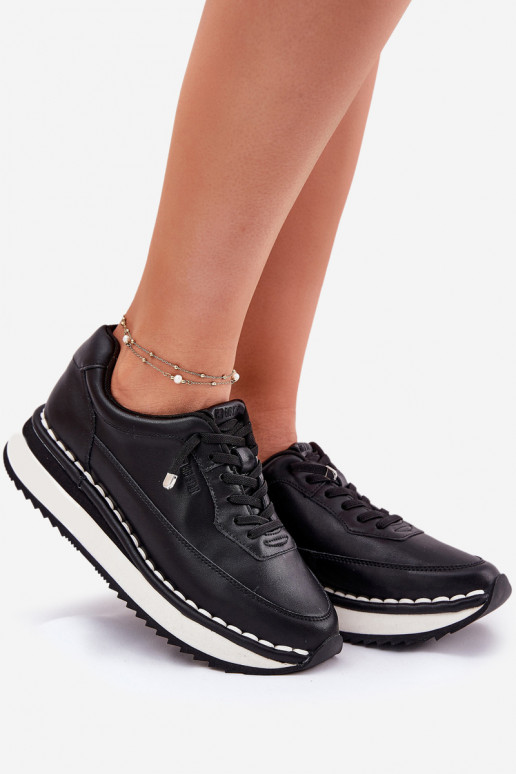Zwarte dames sneakers van leer met platform Big Star RR274A335