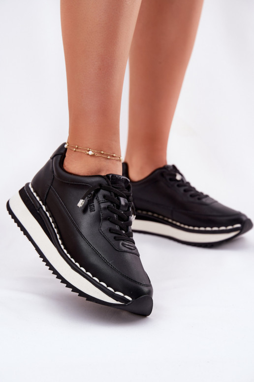Zwarte dames sneakers van leer met platform Big Star RR274A335