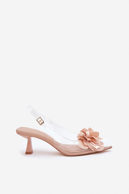 Nude doorzichtige sandalen met dunne hakken en decoratieve bloemen Risalie