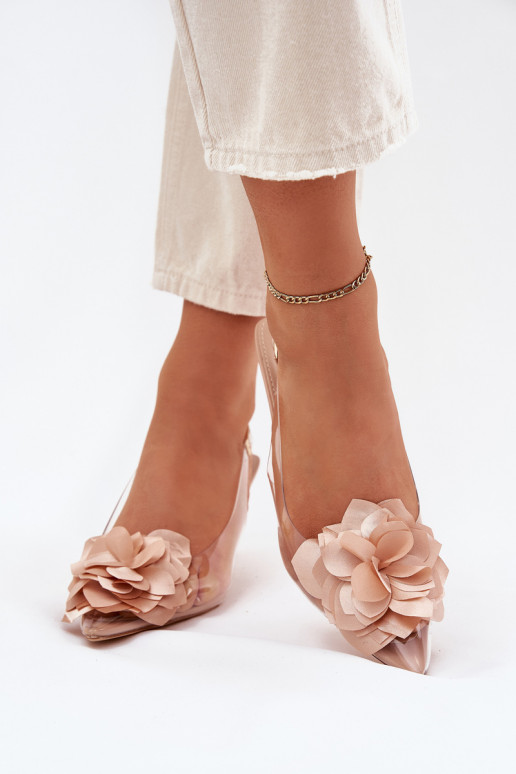 Nude doorzichtige sandalen met dunne hakken en decoratieve bloemen Risalie