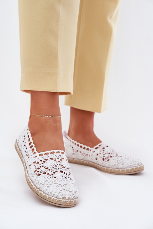 Witte dames espadrilles van kant Adelira