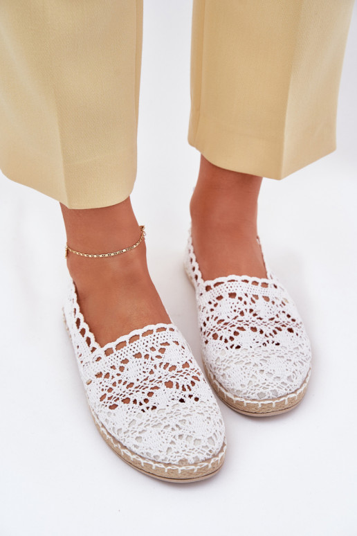 Witte dames espadrilles van kant Adelira