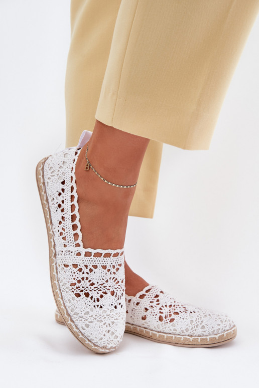 Witte dames espadrilles van kant Adelira