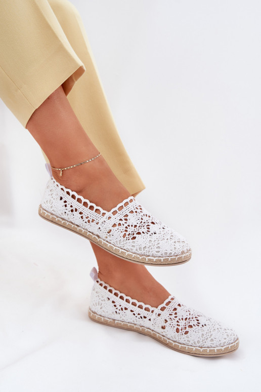 Witte dames espadrilles van kant Adelira