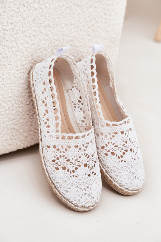Witte dames espadrilles van kant Adelira
