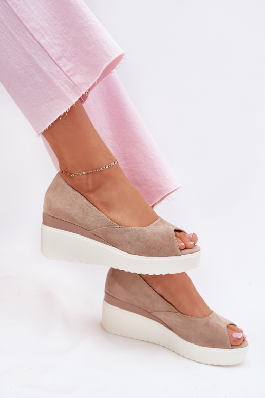 Dames platform sandalen van faux suede in zandkleur Velira