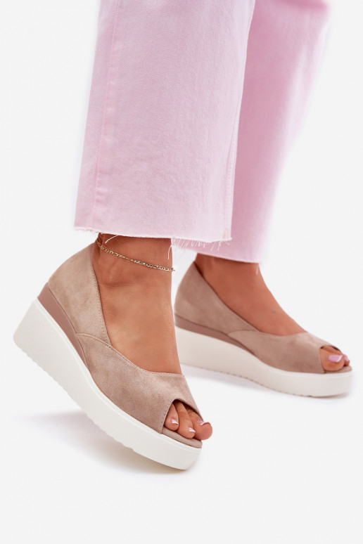 Dames platform sandalen van faux suede in zandkleur Velira