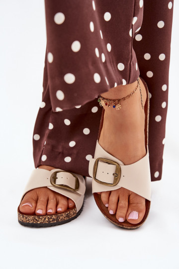 Dames platformslippers met gespen in zandkleur Vianara 2