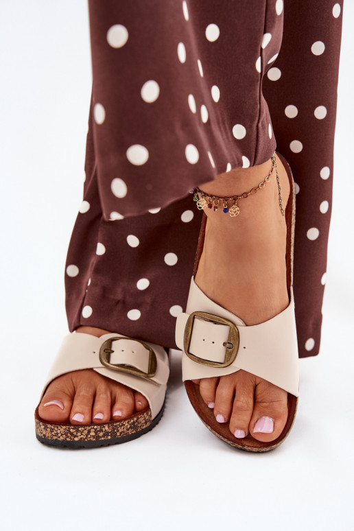 Dames platformslippers met gespen in zandkleur Vianara