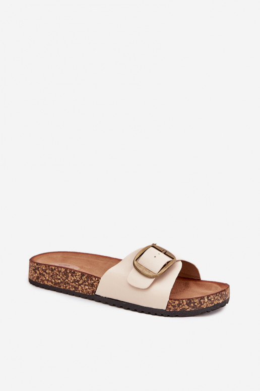 Dames platformslippers met gespen in zandkleur Vianara