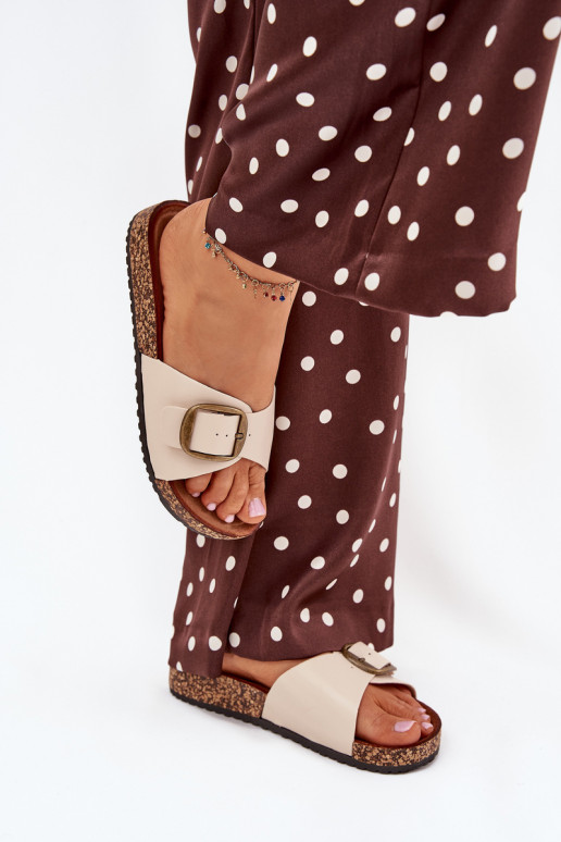 Dames platformslippers met gespen in zandkleur Vianara