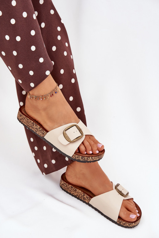Dames platformslippers met gespen in zandkleur Vianara