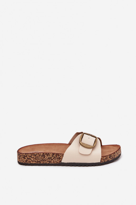 Dames platformslippers met gespen in zandkleur Vianara