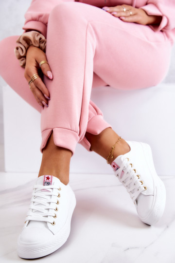 Dames klassieke stijl casual schoenen in wit en goud Ecoma 2
