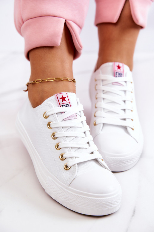 Dames klassieke stijl casual schoenen in wit en goud Ecoma