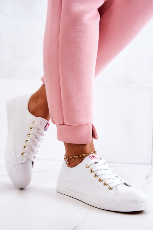 Dames klassieke stijl casual schoenen in wit en goud Ecoma