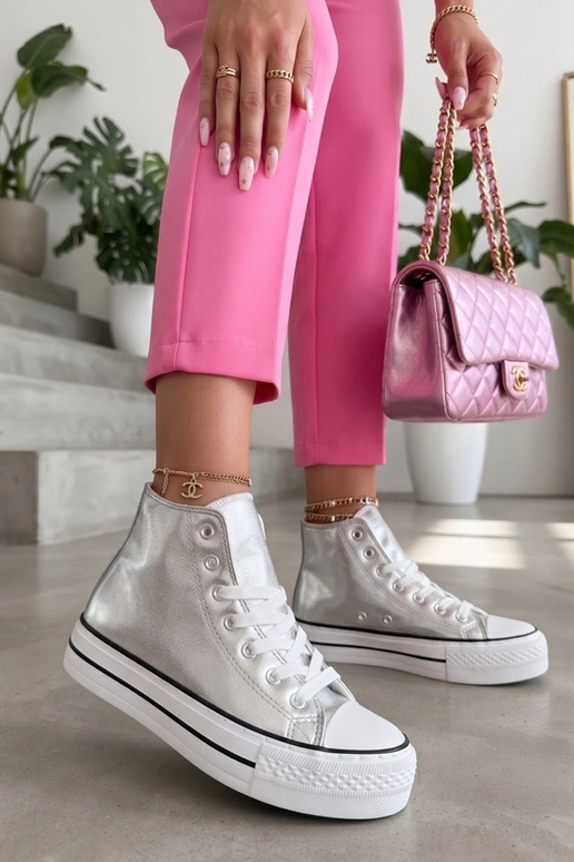 Zilveren metallic enkelsneakers Piper