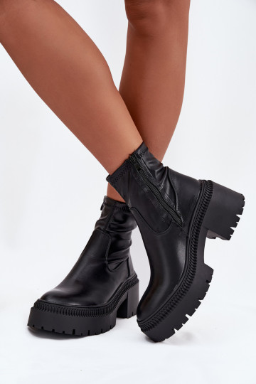 Dames enkellaarsjes op chunky hakken en platform in zwarte faux leather Elvianne