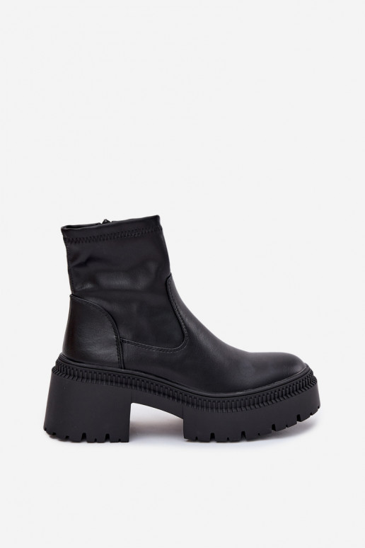 Dames enkellaarsjes op chunky hakken en platform in zwarte faux leather Elvianne