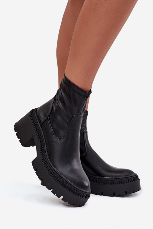 Dames enkellaarsjes op chunky hakken en platform in zwarte faux leather Elvianne