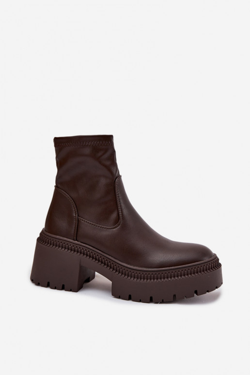 Dames enkellaarsjes op chunky hakken en platform in bruin faux leather Elvianne
