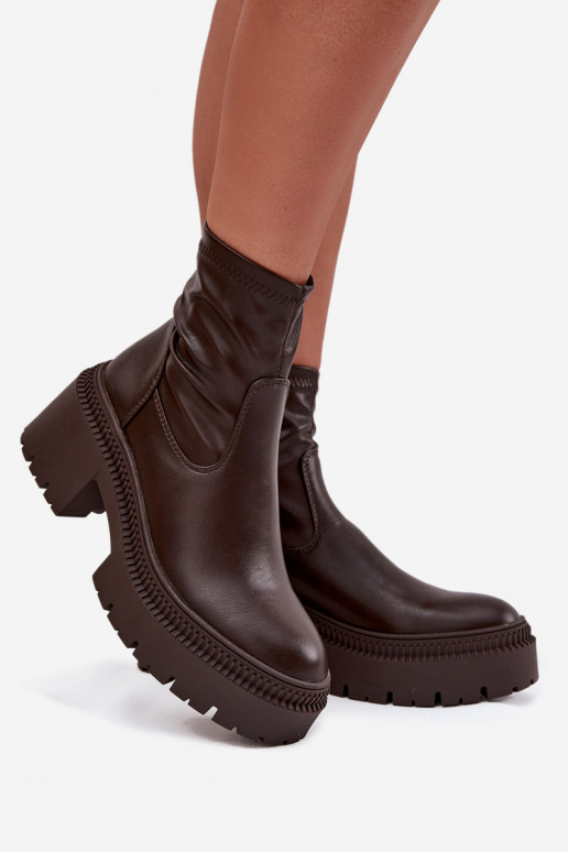 Dames enkellaarsjes op chunky hakken en platform in bruin faux leather Elvianne