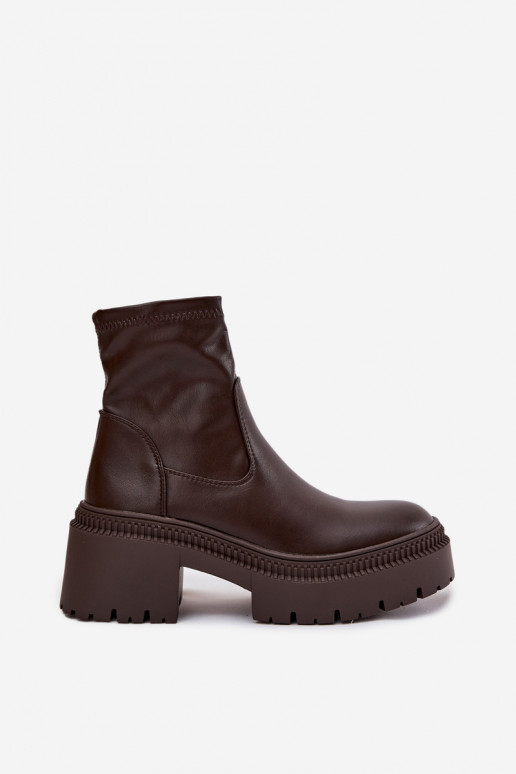 Dames enkellaarsjes op chunky hakken en platform in bruin faux leather Elvianne