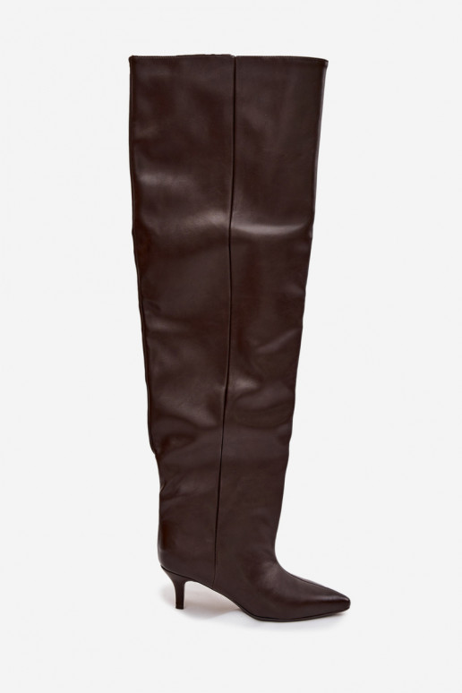 Dames kniehoog instaplaarzen met slanke hakken in chocolade Ysolienne