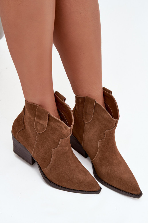 Dames enkellaarsjes cowboy-stijl in bruin faux suede Beretta