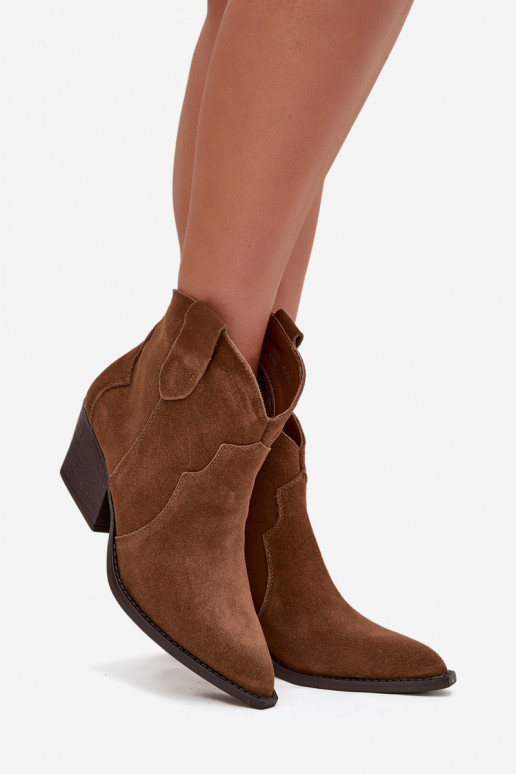 Dames enkellaarsjes cowboy-stijl in bruin faux suede Beretta