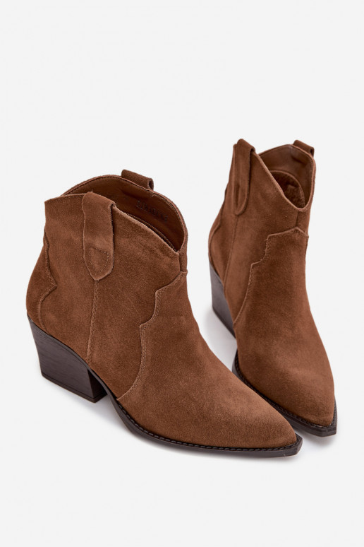 Dames enkellaarsjes cowboy-stijl in bruin faux suede Beretta