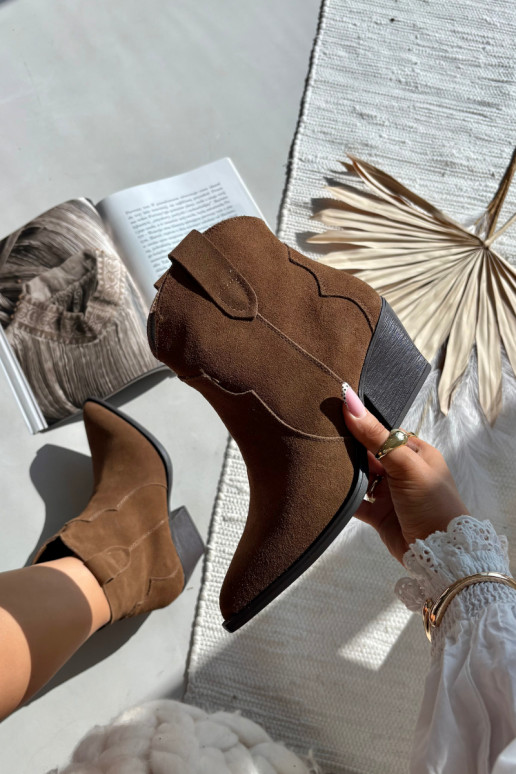 Dames enkellaarsjes cowboy-stijl in bruin faux suede Beretta