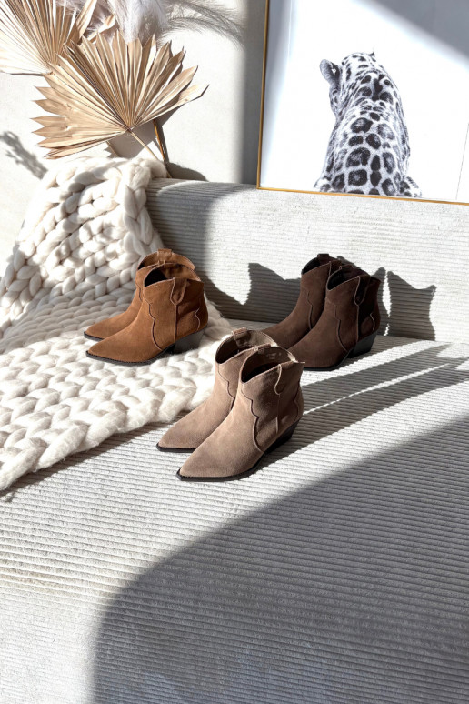 Dames enkellaarsjes cowboy-stijl in bruin faux suede Beretta