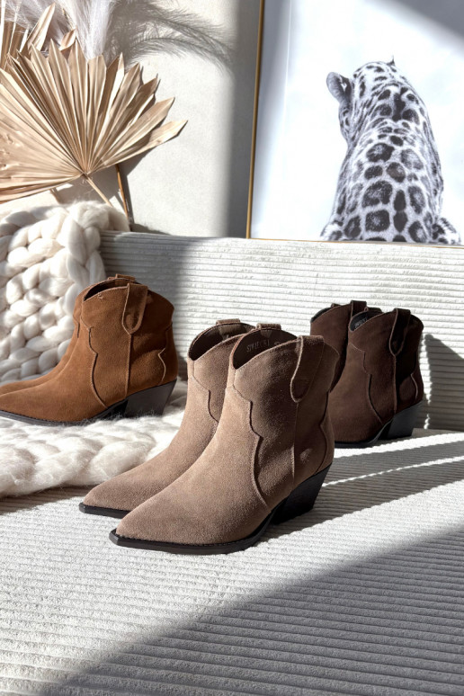 Dames enkellaarsjes cowboy-stijl in bruin faux suede Beretta